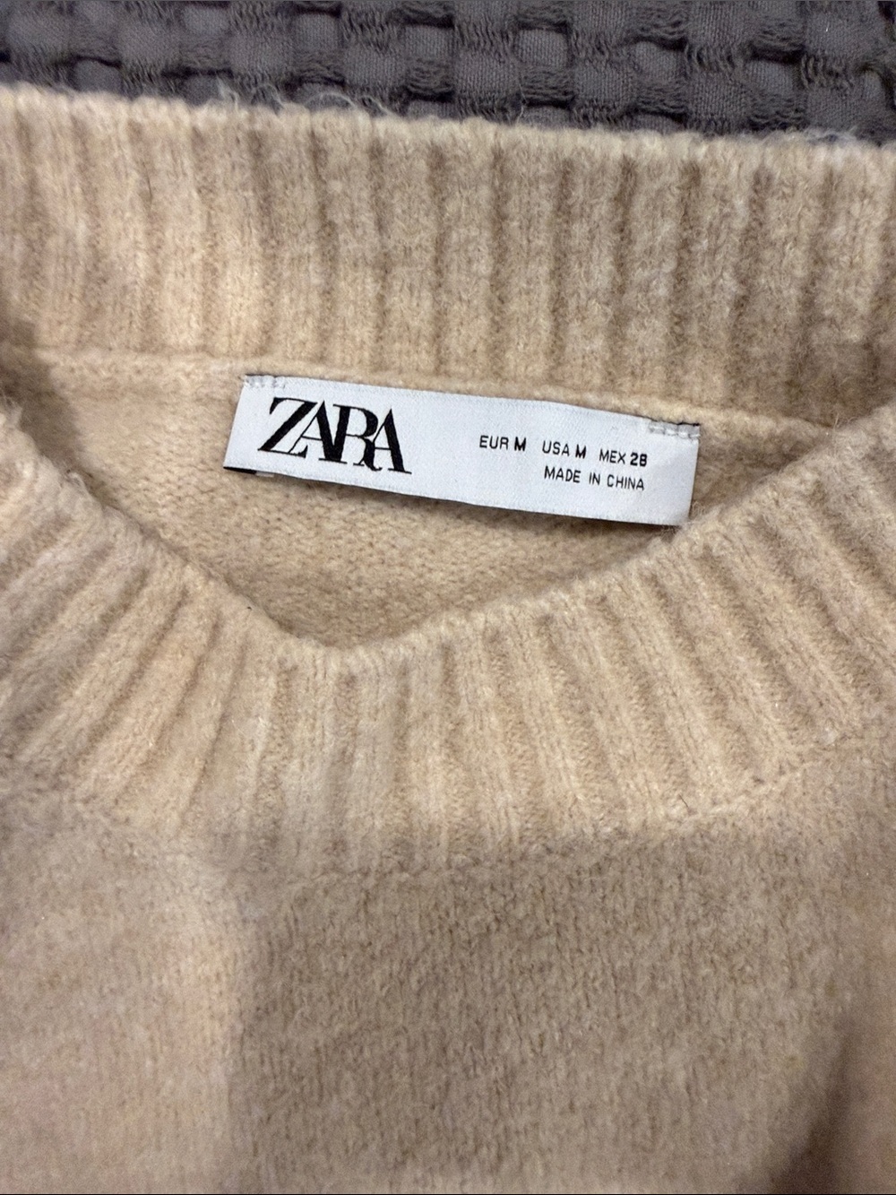 ZARA Beige Ribbed Crewneck Sweater
